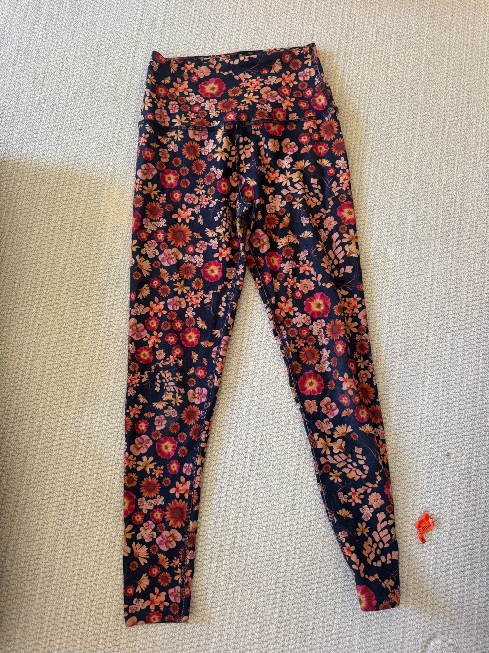 Beyond Yoga Floral Leggings - Navy with Pink & Orange Blooms